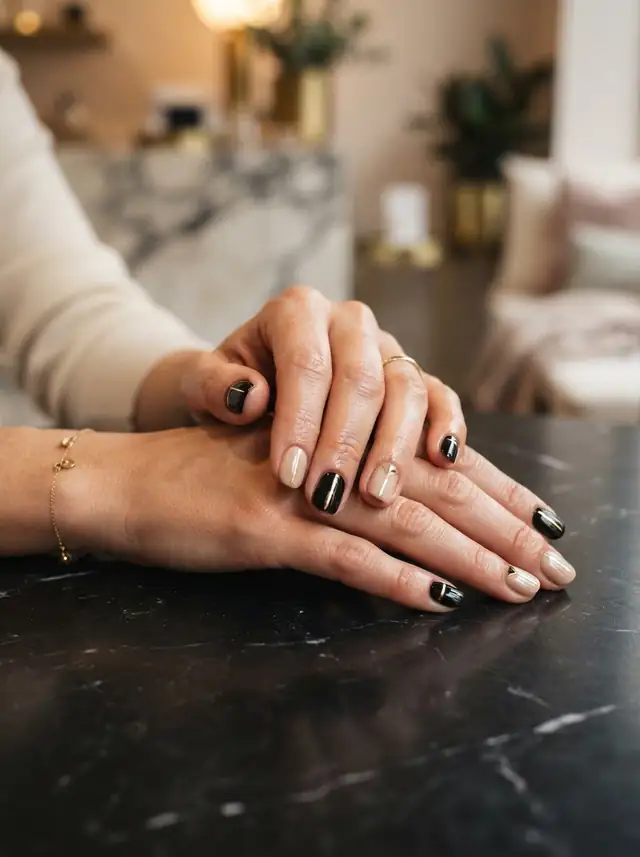 Manucure noir et or (photo d’illustration)